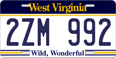 WV license plate 2ZM992