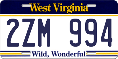 WV license plate 2ZM994