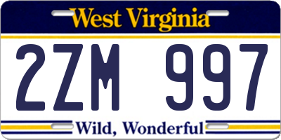 WV license plate 2ZM997