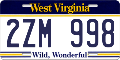 WV license plate 2ZM998
