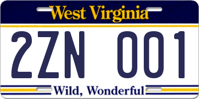 WV license plate 2ZN001