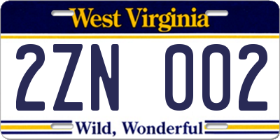 WV license plate 2ZN002