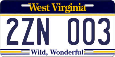 WV license plate 2ZN003