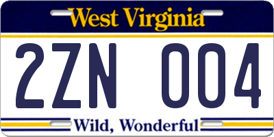 WV license plate 2ZN004
