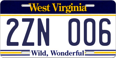 WV license plate 2ZN006