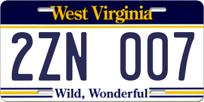 WV license plate 2ZN007