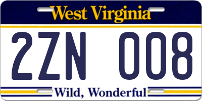 WV license plate 2ZN008