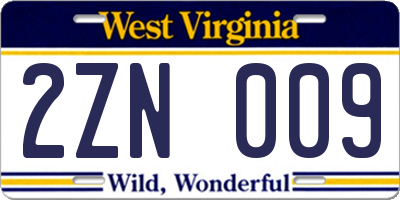 WV license plate 2ZN009
