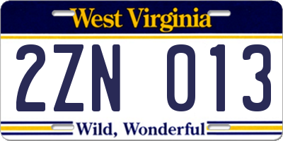 WV license plate 2ZN013