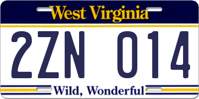WV license plate 2ZN014