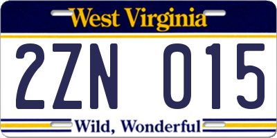WV license plate 2ZN015