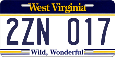 WV license plate 2ZN017