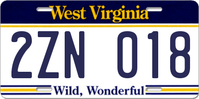 WV license plate 2ZN018
