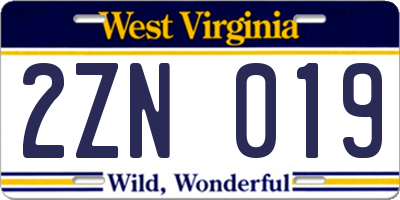 WV license plate 2ZN019
