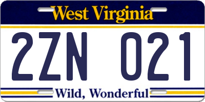 WV license plate 2ZN021