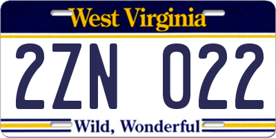 WV license plate 2ZN022