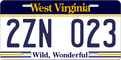 WV license plate 2ZN023