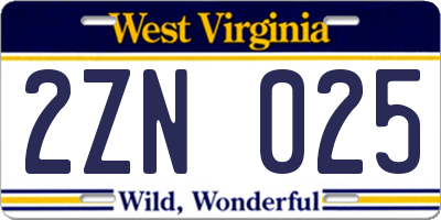 WV license plate 2ZN025