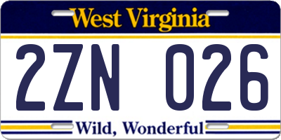 WV license plate 2ZN026