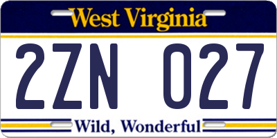 WV license plate 2ZN027