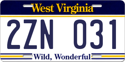 WV license plate 2ZN031