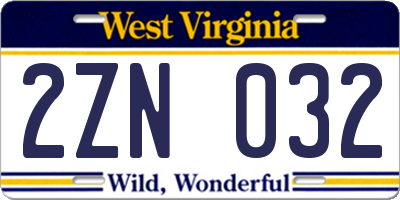WV license plate 2ZN032