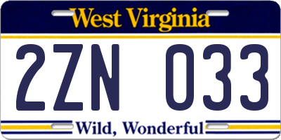 WV license plate 2ZN033