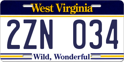 WV license plate 2ZN034