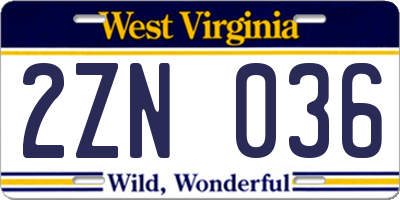 WV license plate 2ZN036