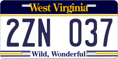 WV license plate 2ZN037