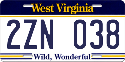 WV license plate 2ZN038