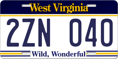 WV license plate 2ZN040