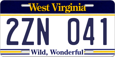 WV license plate 2ZN041