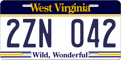 WV license plate 2ZN042