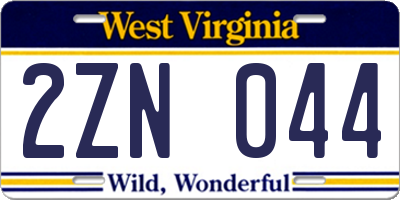 WV license plate 2ZN044