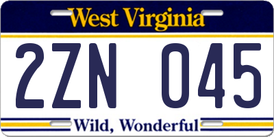 WV license plate 2ZN045