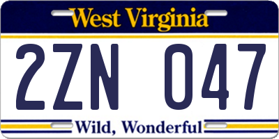 WV license plate 2ZN047