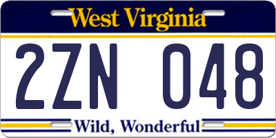 WV license plate 2ZN048