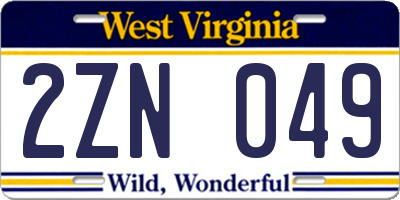 WV license plate 2ZN049