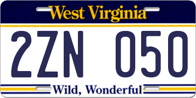 WV license plate 2ZN050