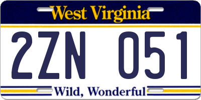 WV license plate 2ZN051