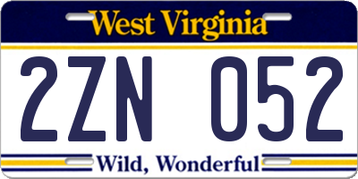 WV license plate 2ZN052
