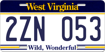 WV license plate 2ZN053