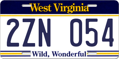 WV license plate 2ZN054