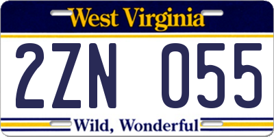 WV license plate 2ZN055