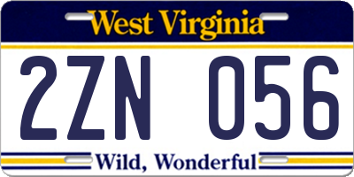 WV license plate 2ZN056