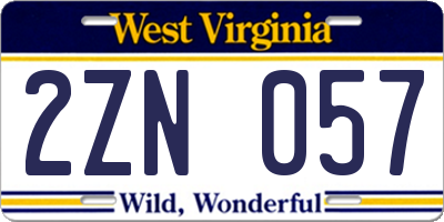 WV license plate 2ZN057