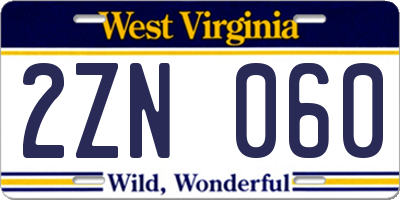 WV license plate 2ZN060