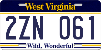 WV license plate 2ZN061