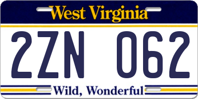 WV license plate 2ZN062